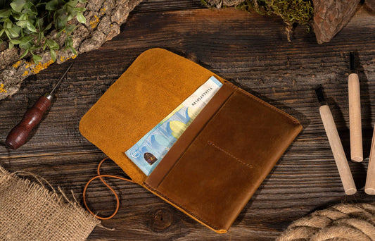 American Leather Goods - Passport Cover, Genuine Leather Passport Holder With Strap: Brown