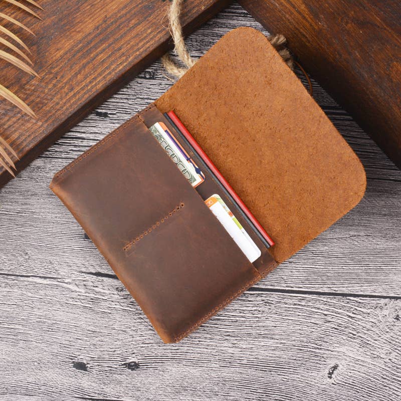 American Leather Goods - Passport Cover, Genuine Leather Passport Holder With Strap: Brown