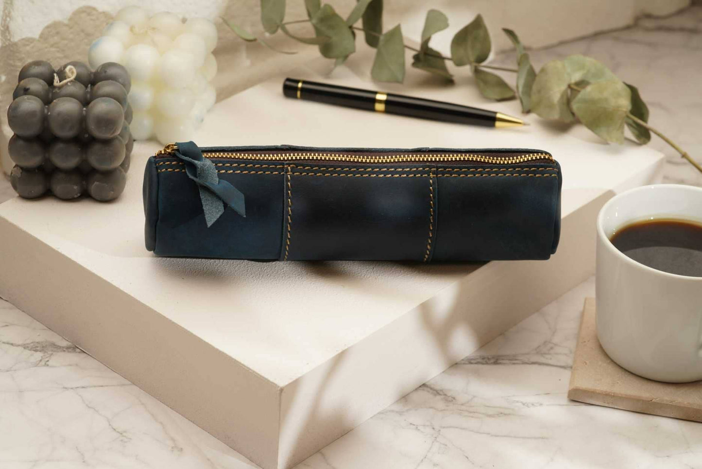 American Leather Goods - Leather Pencil Case, Make-up Brush Holder, Pen Holder: Dark Brown