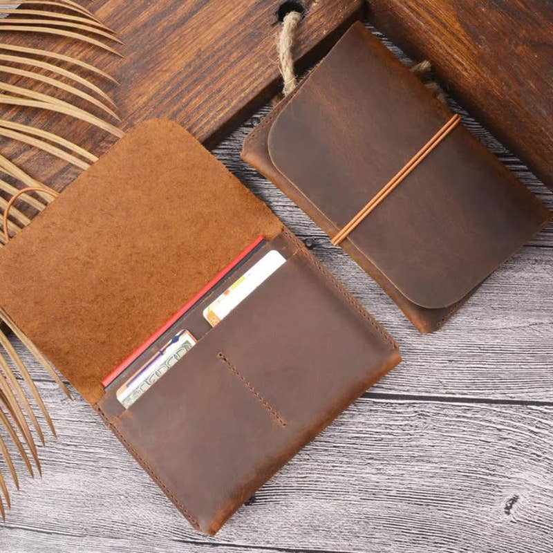 American Leather Goods - Passport Cover, Genuine Leather Passport Holder With Strap: Brown