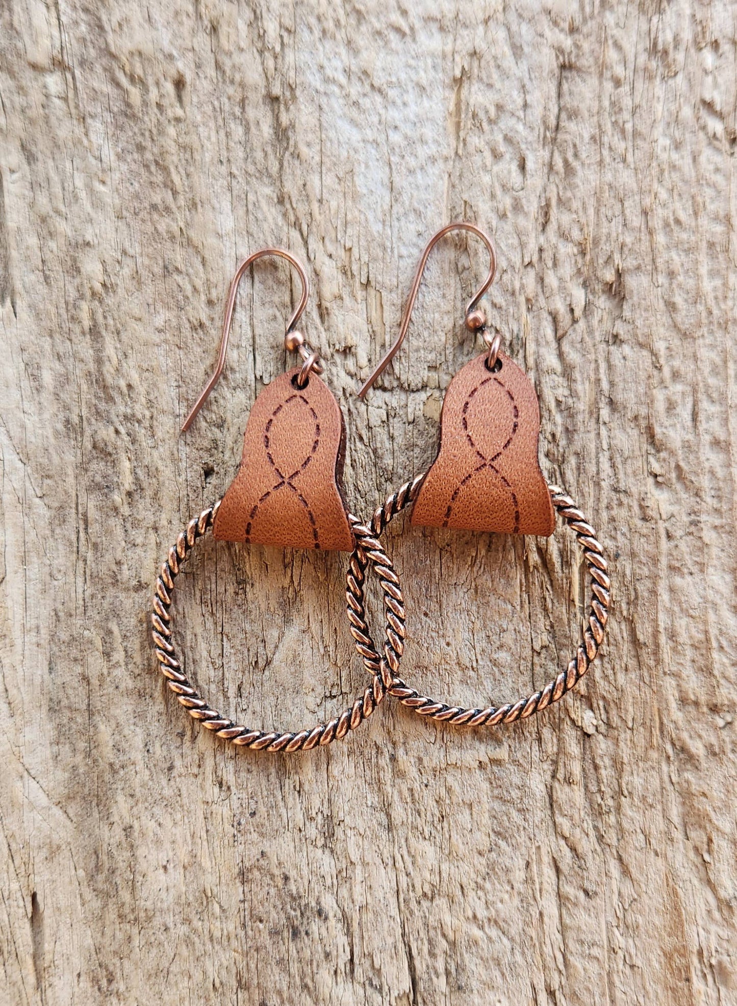 Cocklebur Clothing Co. - "Lari Dee" Handmade Boot Stitch Leather & Rope Earrings