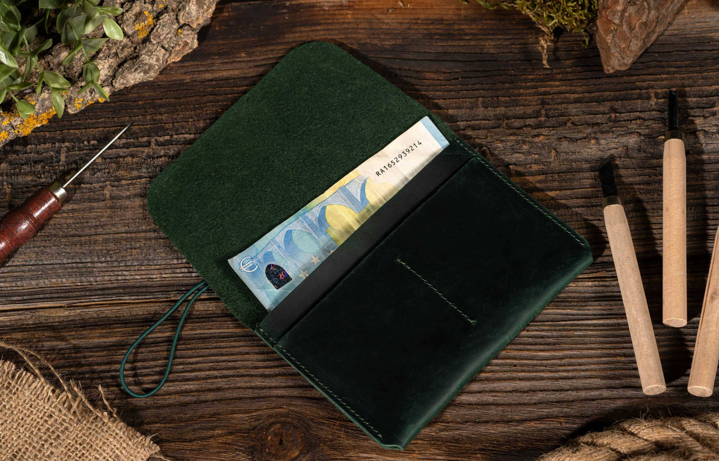 American Leather Goods - Passport Cover, Genuine Leather Passport Holder With Strap: Brown