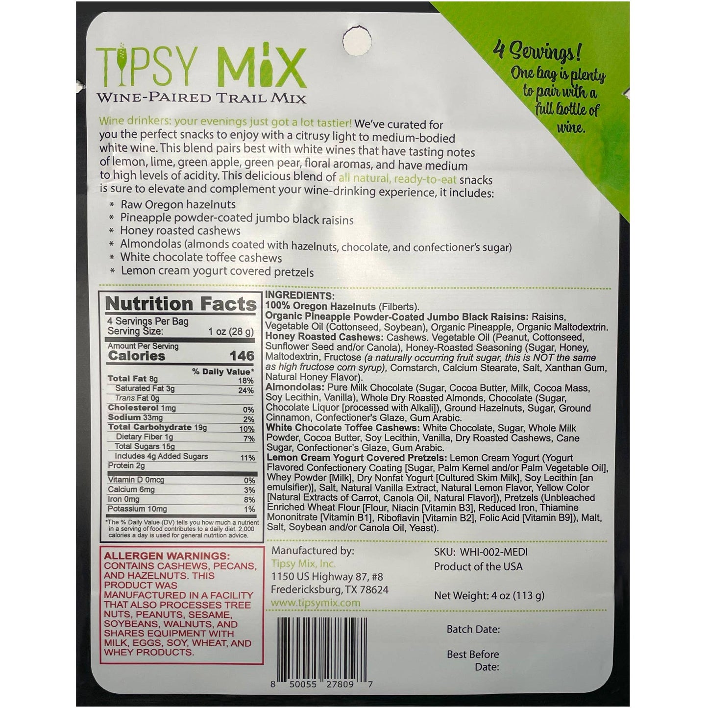 Tipsy Mix - Wine-Paired Trail Mix: Light to Medium-Bodied White Wines