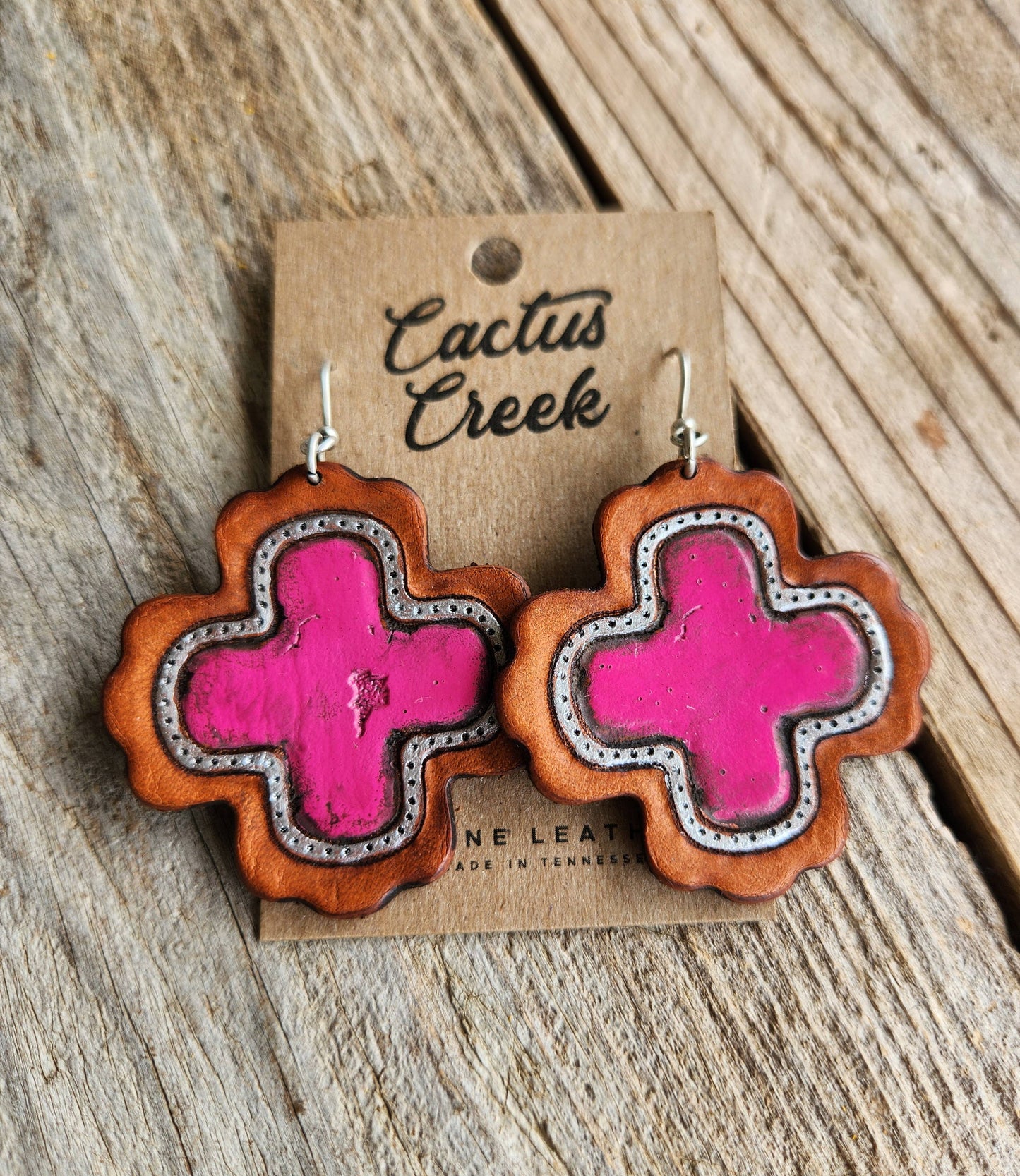 Cocklebur Clothing Co. - "Tristan" Handmade Leather Earrings: Hot Pink