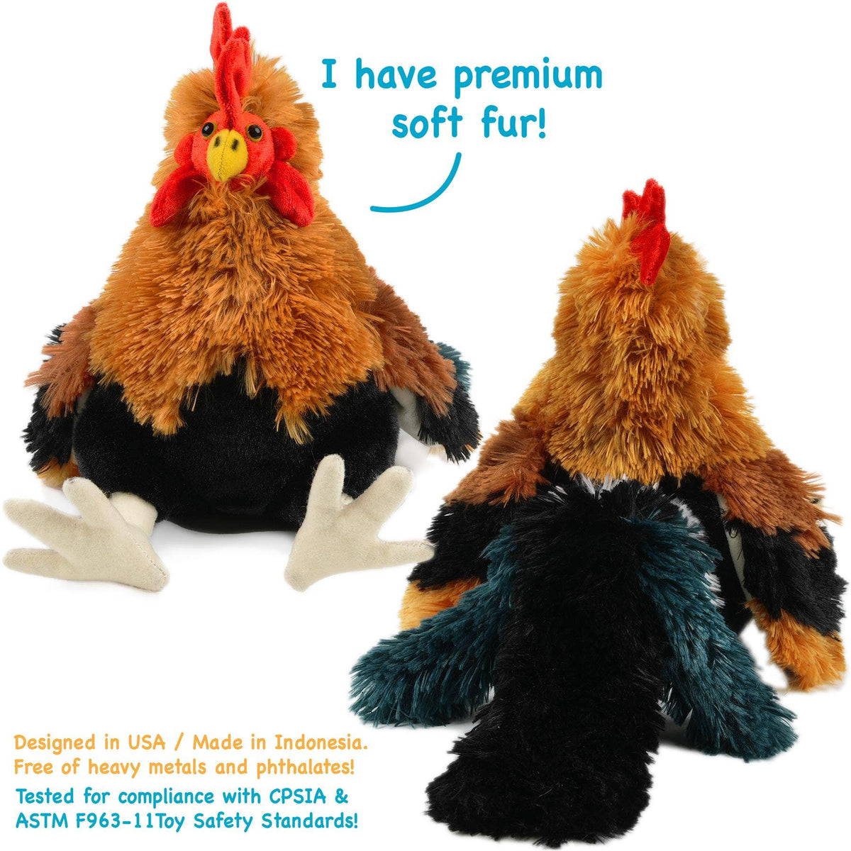 VIAHART Toy Co. - Riley The Rooster - 8 Inch Chicken Stuffed Animal Plush