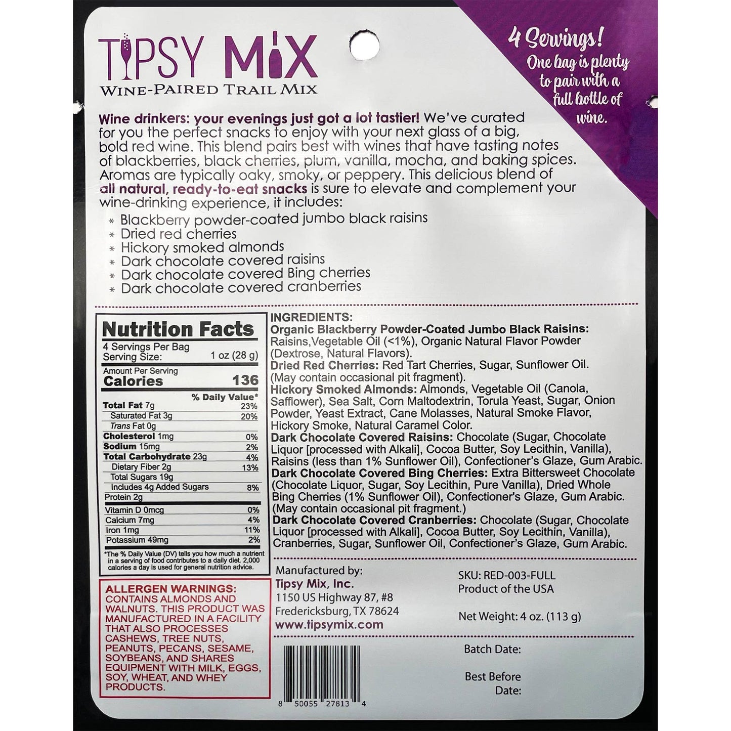 Tipsy Mix - Wine-Paired Trail Mix: Bold Full-Bodied Red Wines