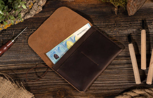 American Leather Goods - Passport Cover, Genuine Leather Passport Holder With Strap: Dark Brown