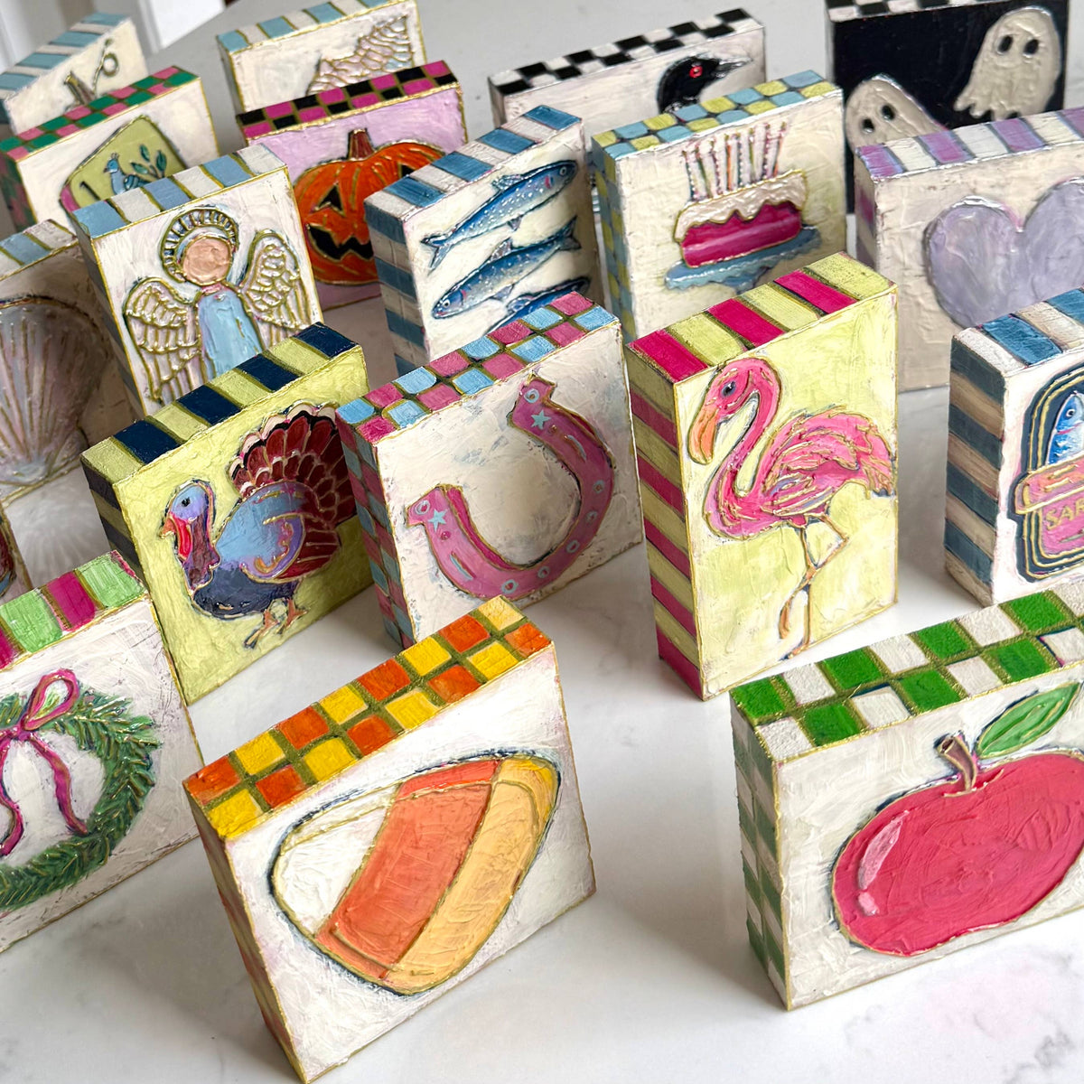 JCArtistStudioWholesale - Pastel Cowboy Boots Textured Handpainted Wood Block Art