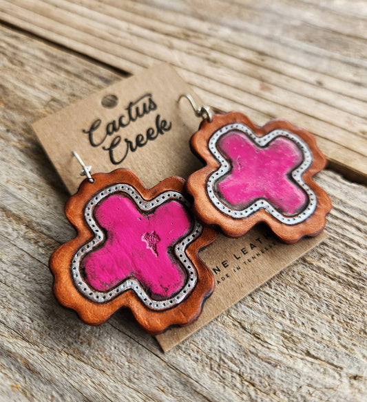 Cocklebur Clothing Co. - "Tristan" Handmade Leather Earrings: Hot Pink