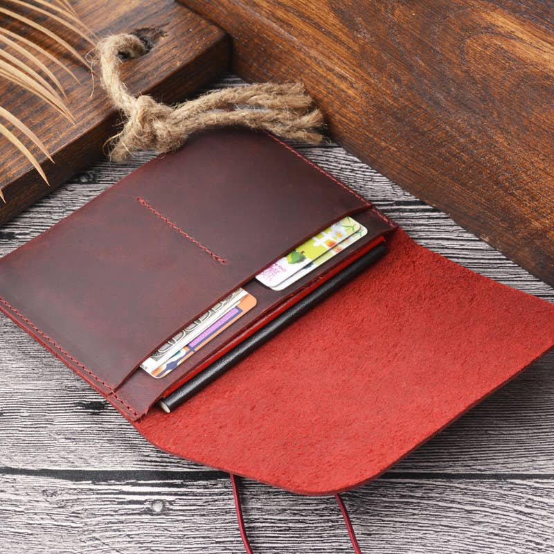 American Leather Goods - Passport Cover, Genuine Leather Passport Holder With Strap: Dark Brown