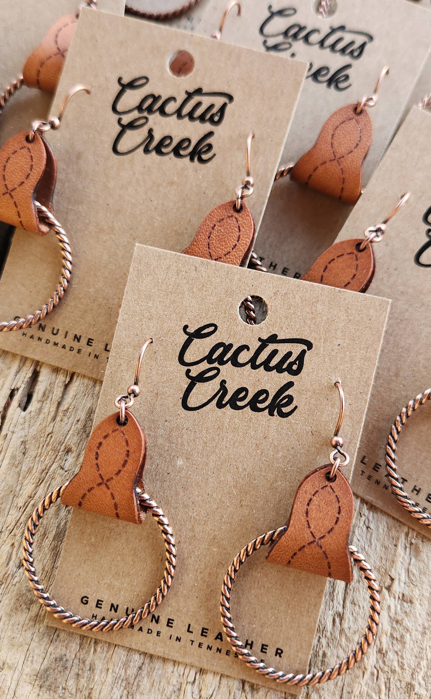 Cocklebur Clothing Co. - "Lari Dee" Handmade Boot Stitch Leather & Rope Earrings