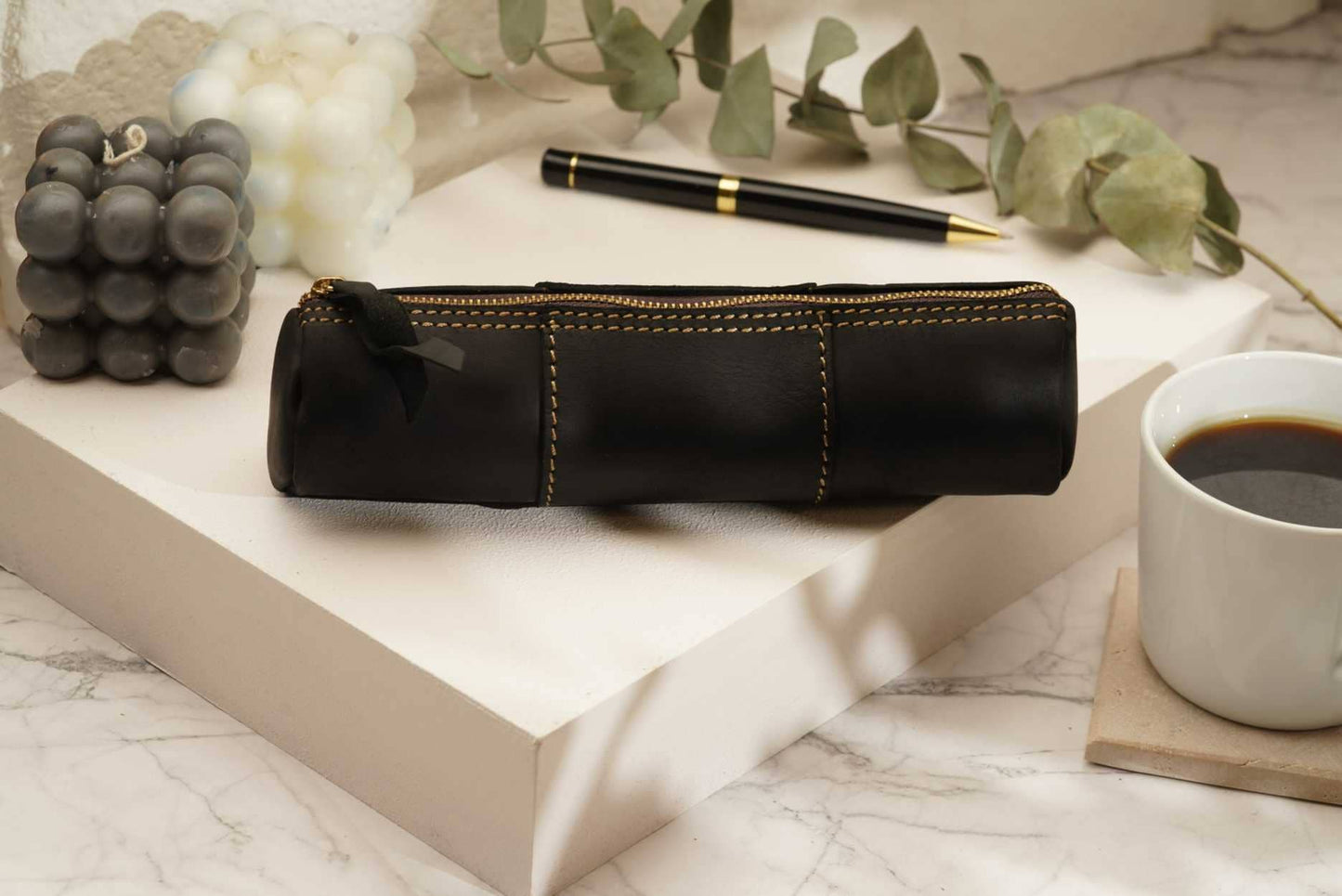 American Leather Goods - Leather Pencil Case, Make-up Brush Holder, Pen Holder: Dark Brown