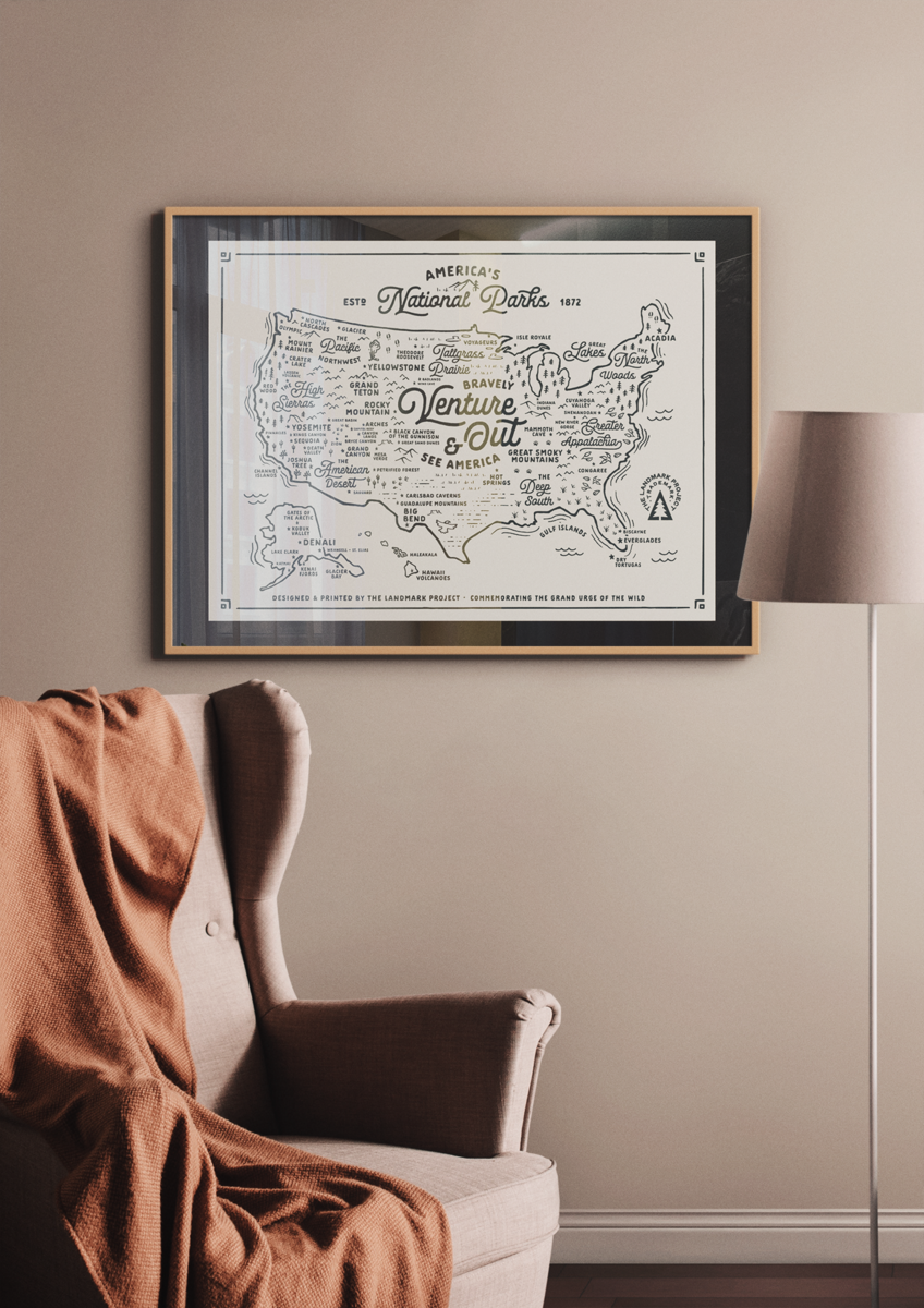 The Landmark Project - National Parks Map - 12x16 Poster