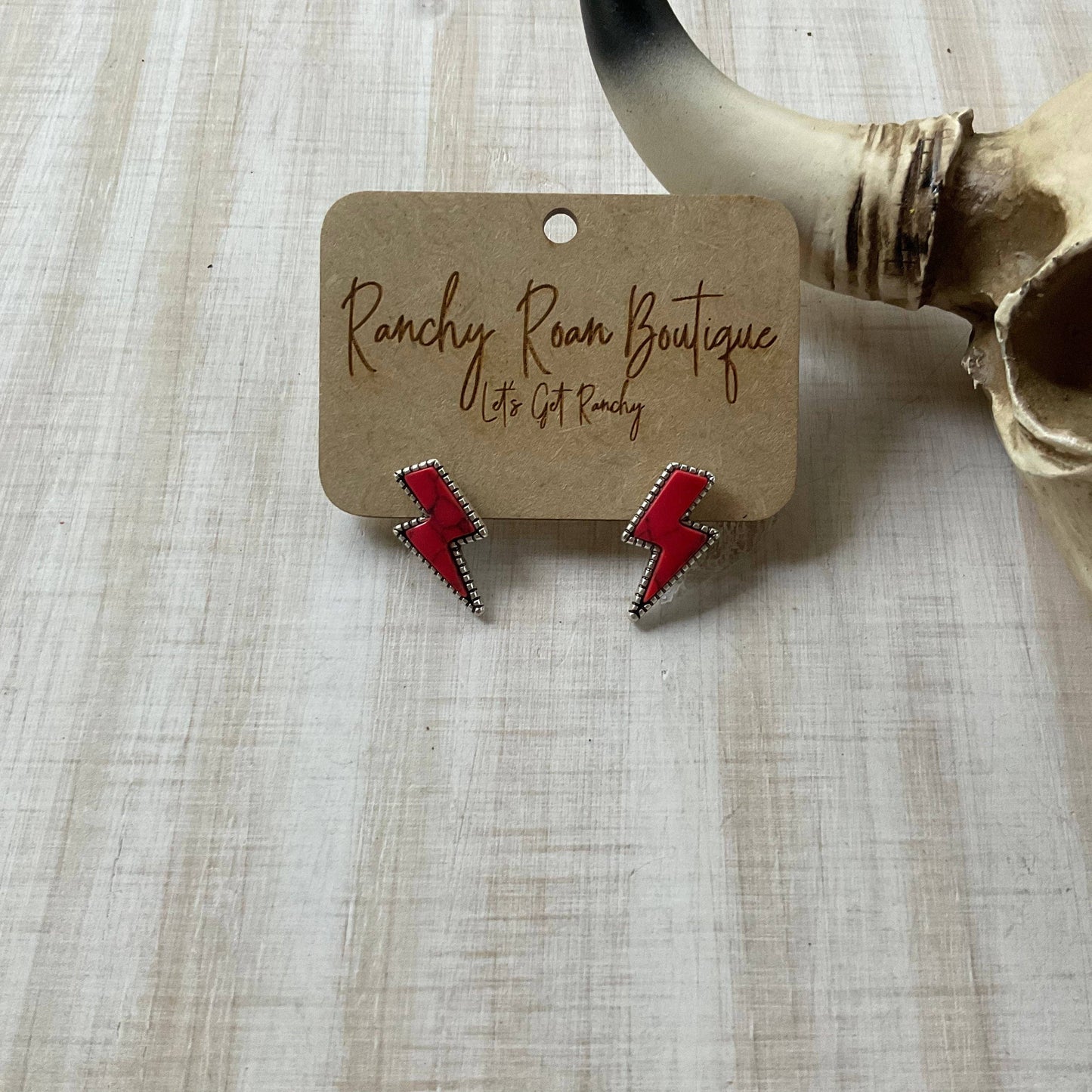 Ranchy Roan Boutique - Thunder Bolt Stud Red Earrings