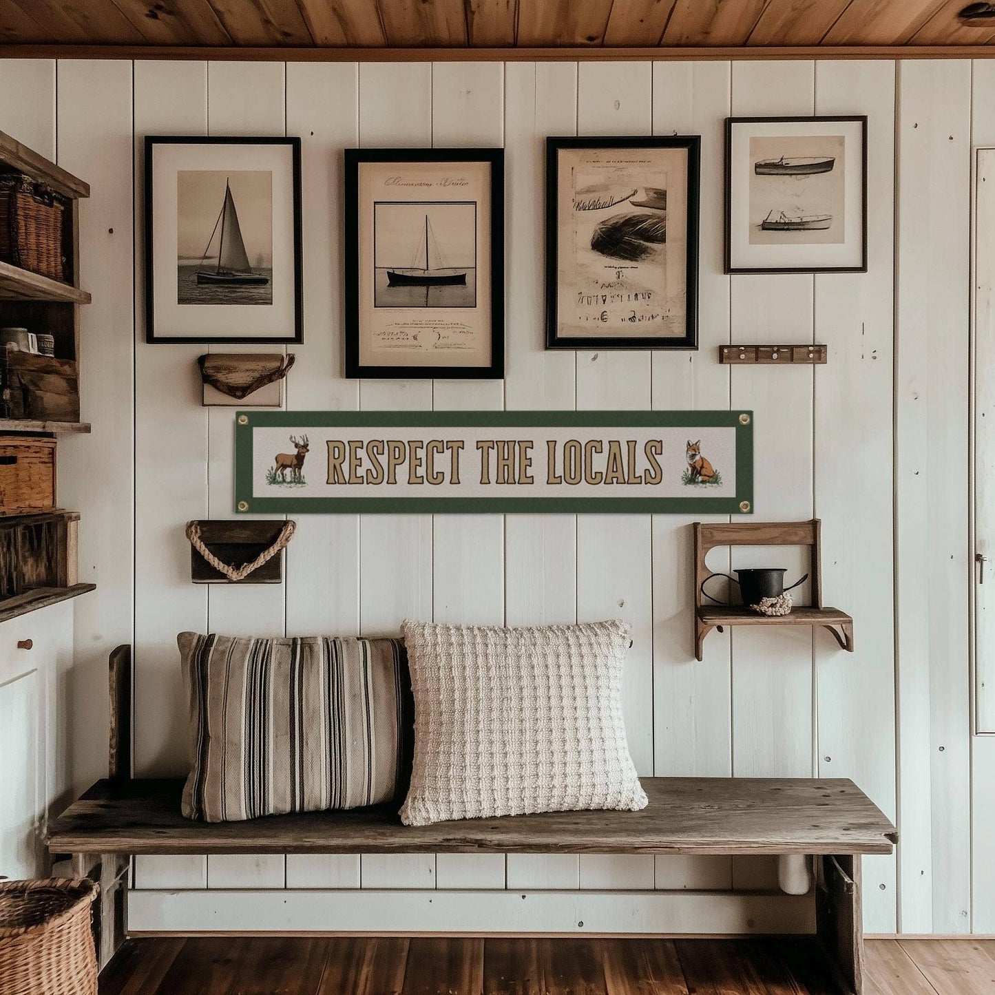 Benoit's Design Co. - Respect The Locals Banner – Vintage Felt Flag: Green Border