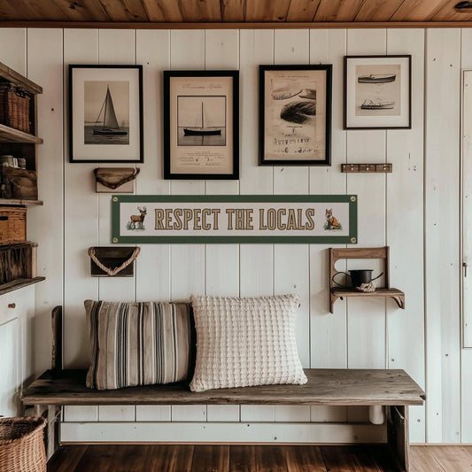 Benoit's Design Co. - Respect The Locals Banner – Vintage Felt Flag: Green Border
