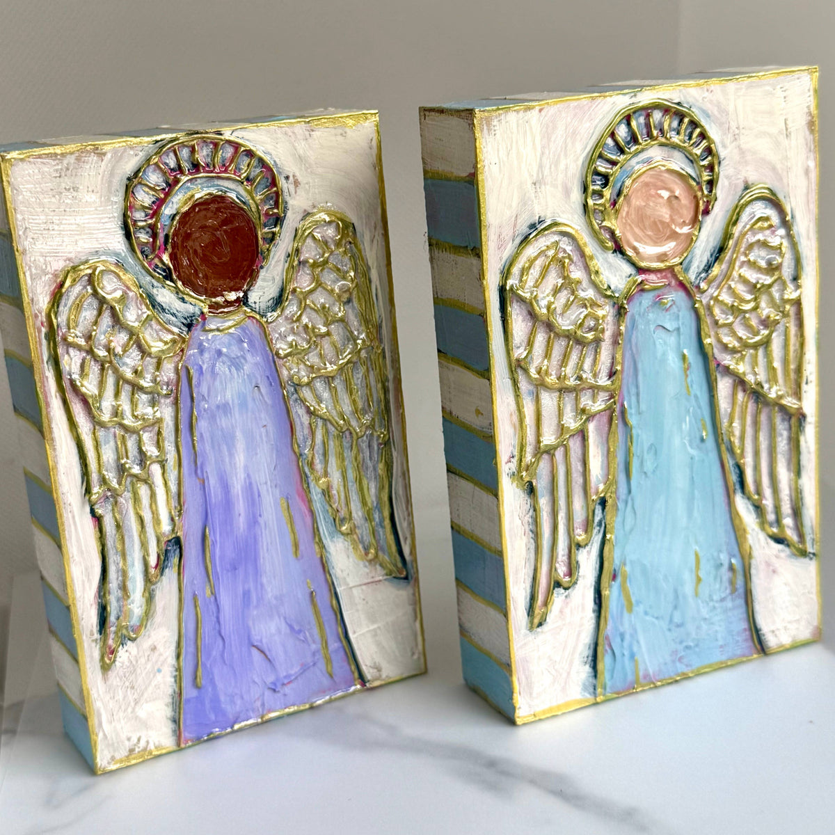 JCArtistStudioWholesale - Angel Textured Handpainted Wood Block Art: Peach