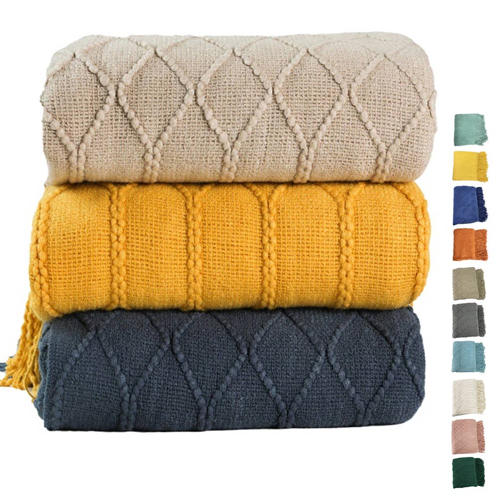 Fennco Styles - Rhombus Diamond Knit 50x60 Inch Throw Blanket: Mustard