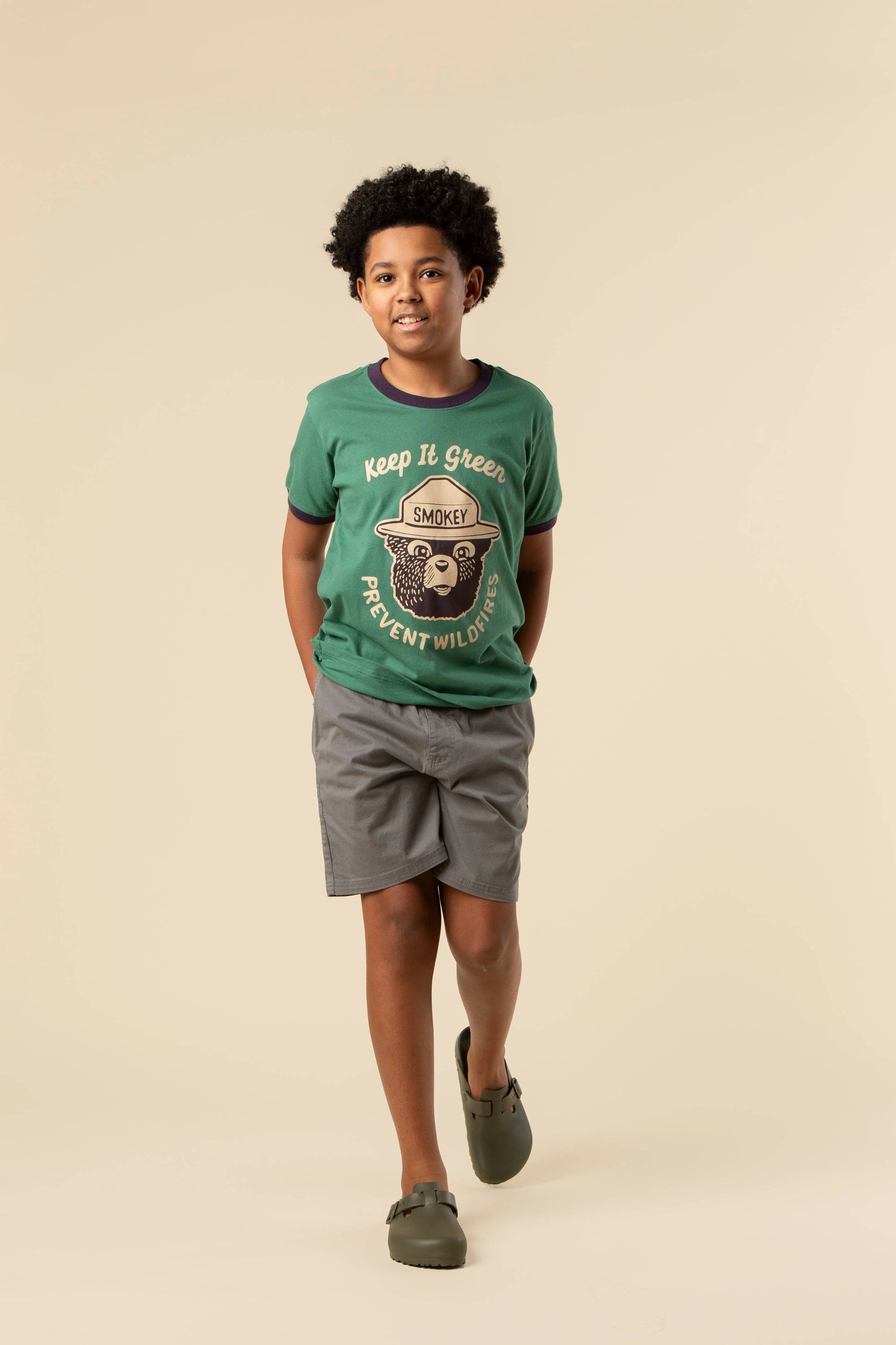 The Landmark Project - Keep It Green Youth Short Sleeve Ringer Tee: Palm Leaf/Dusk / M