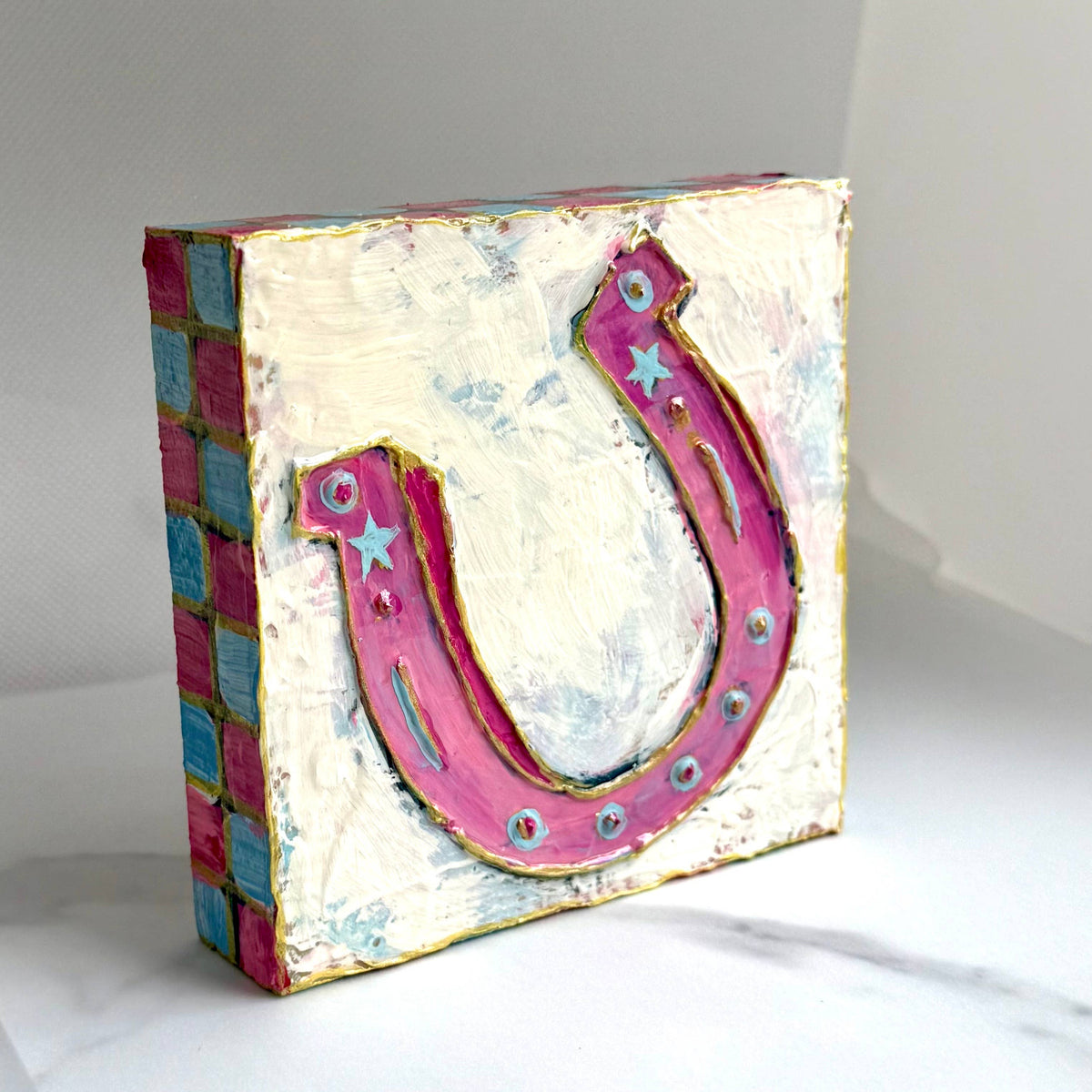 JCArtistStudioWholesale - Horseshoe Pastel Textured Handpainted Wood Art