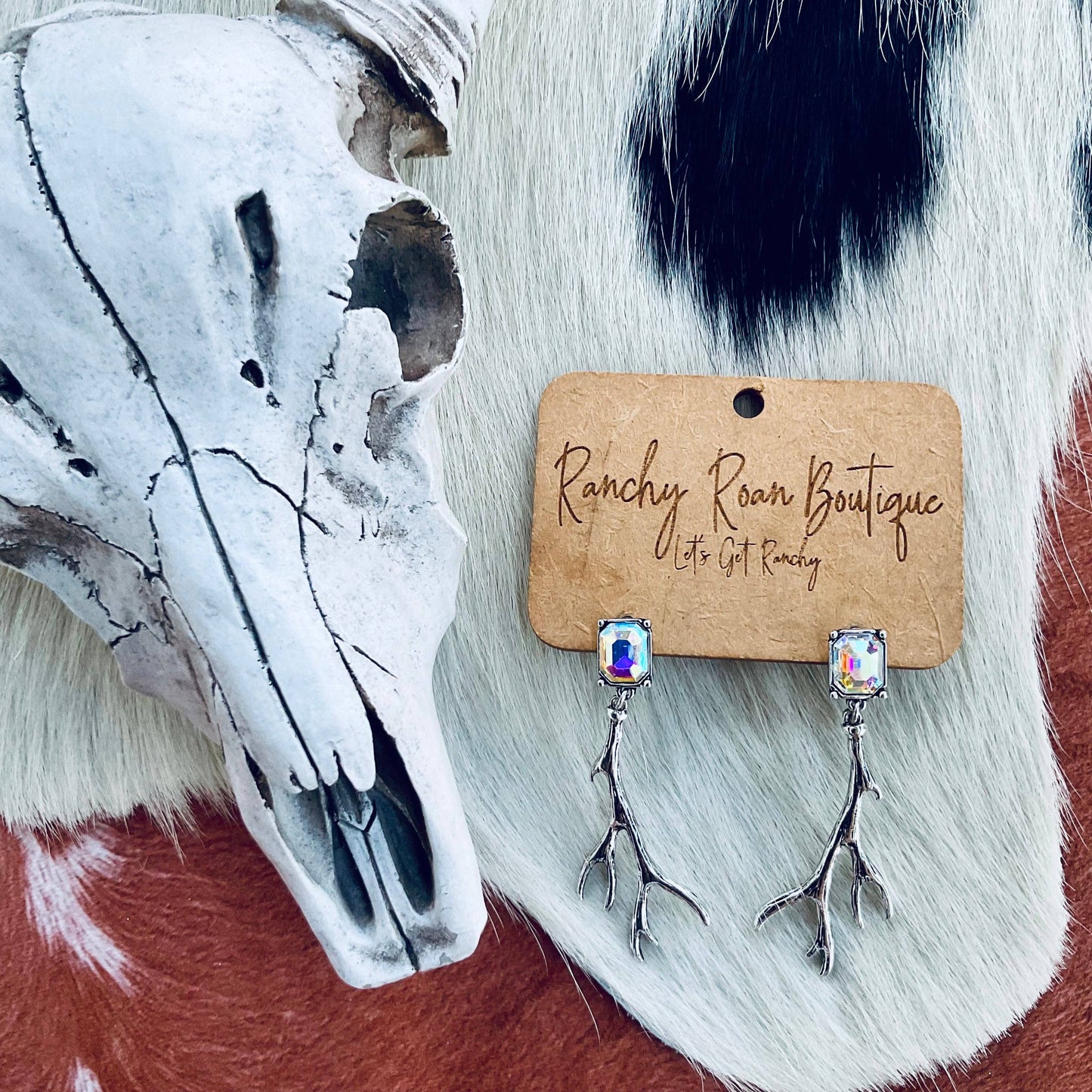 Ranchy Roan Boutique - Western Antler Stone Stud Earrings