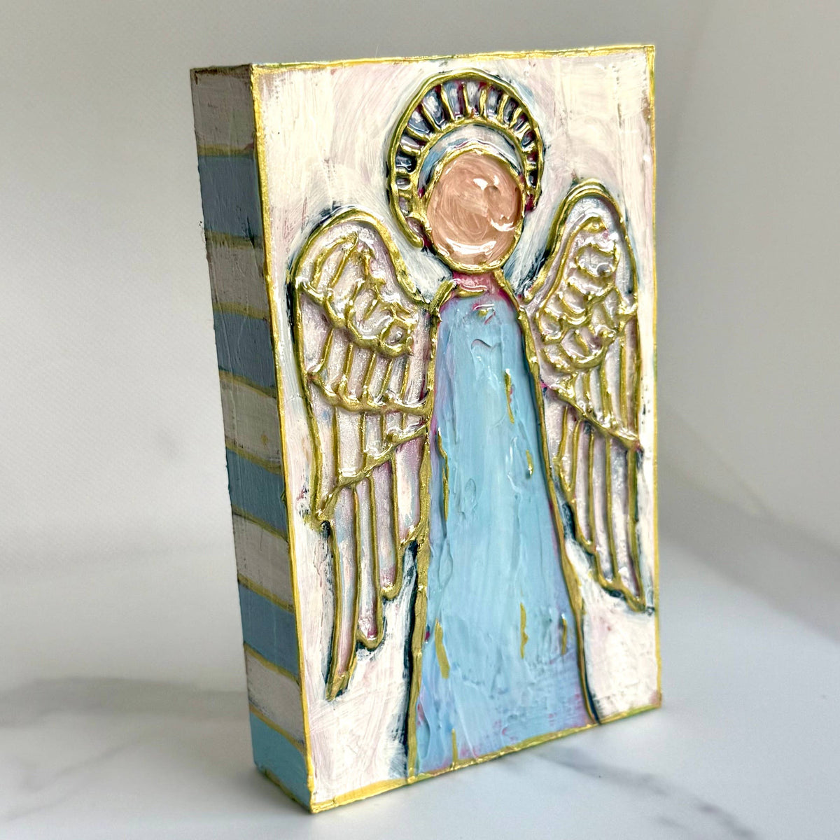 JCArtistStudioWholesale - Angel Textured Handpainted Wood Block Art: Peach