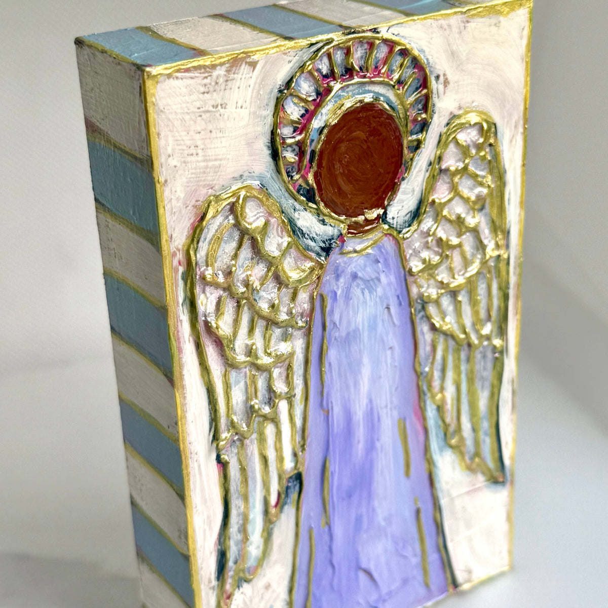 JCArtistStudioWholesale - Angel Textured Handpainted Wood Block Art: Peach