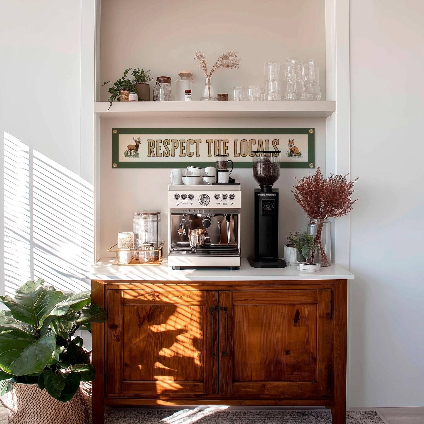 Benoit's Design Co. - Respect The Locals Banner – Vintage Felt Flag: Green Border