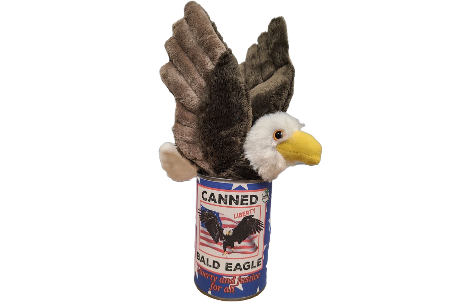 Canned Gifts - Canned Bald Eagle Plush Patriotic American Flag USA: Pop Top Lid