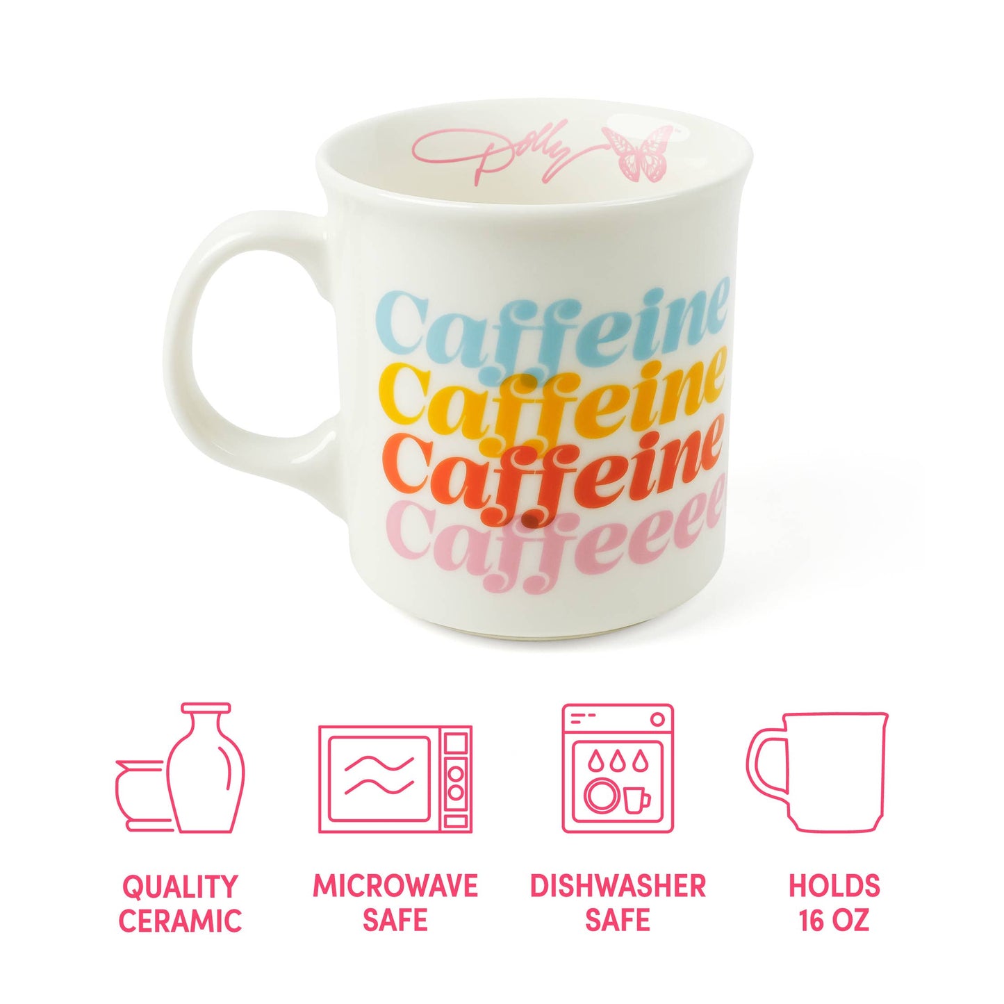 Fred & Friends - Dolly Parton Mug, CAFFEINE CAFFEINE, 16-Ounce Ceramic