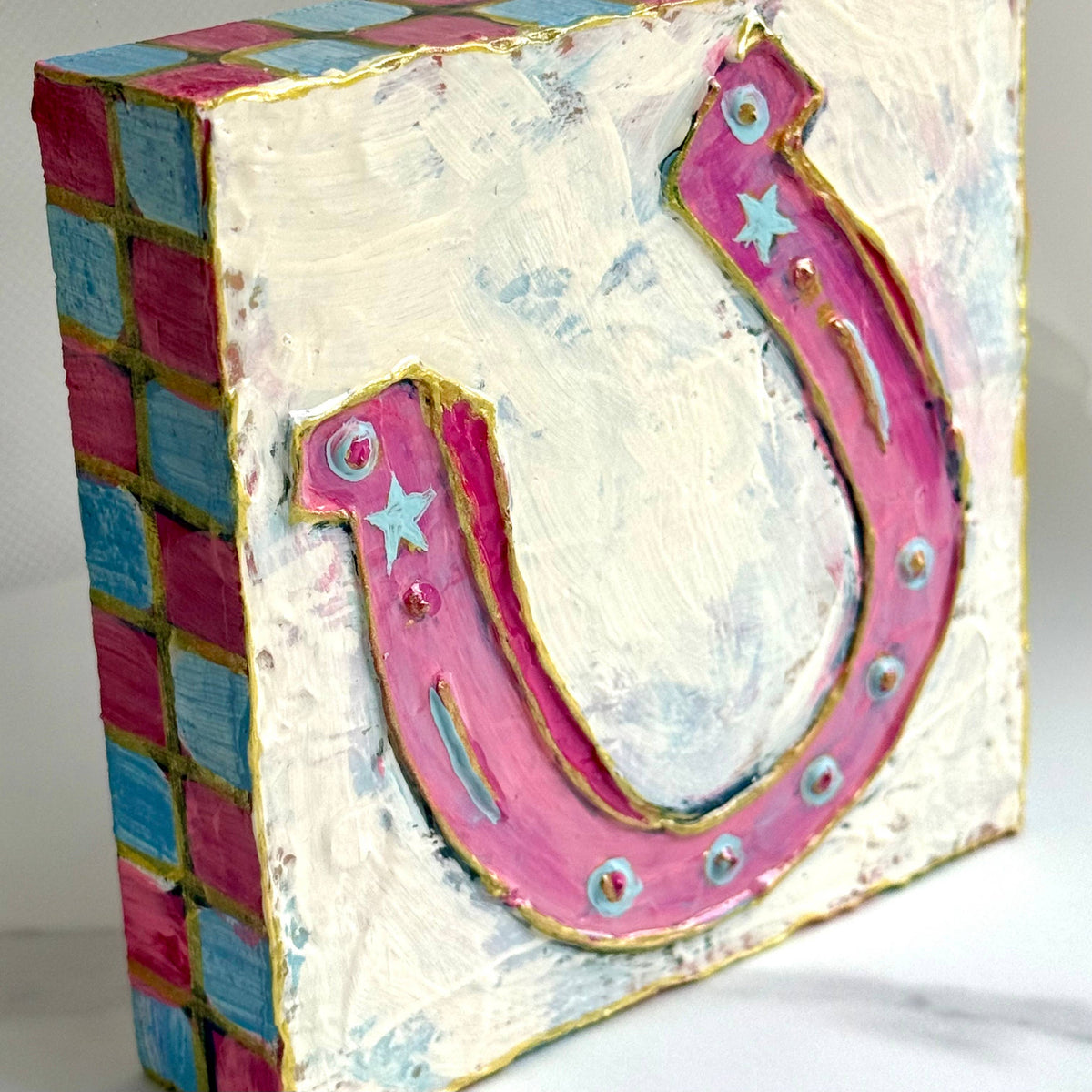 JCArtistStudioWholesale - Horseshoe Pastel Textured Handpainted Wood Art