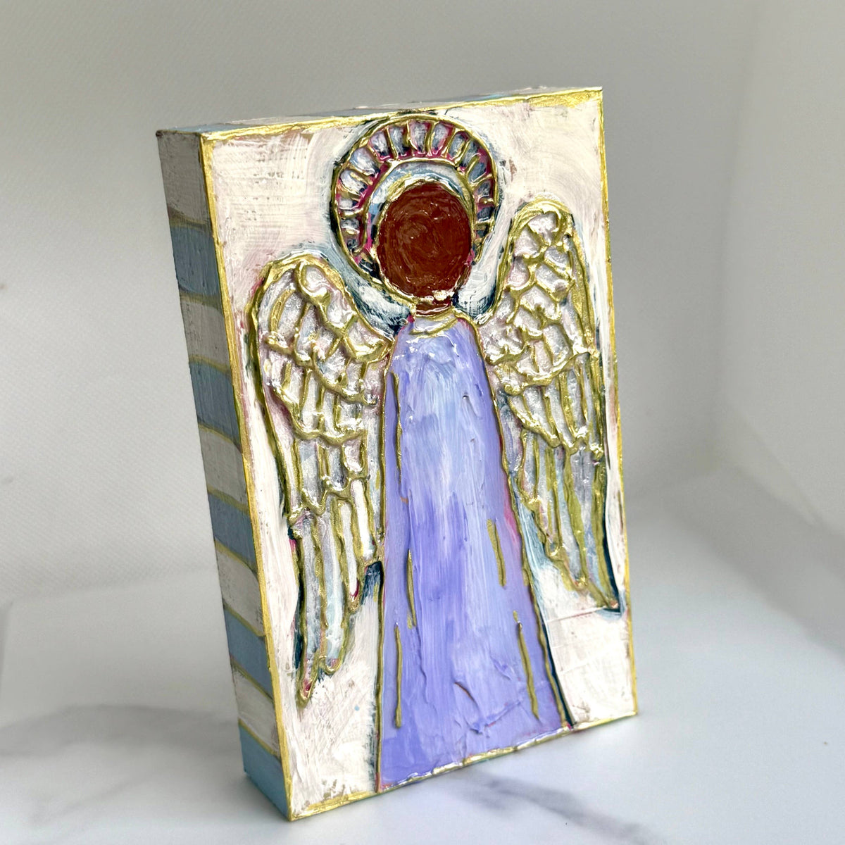 JCArtistStudioWholesale - Angel Textured Handpainted Wood Block Art: Peach