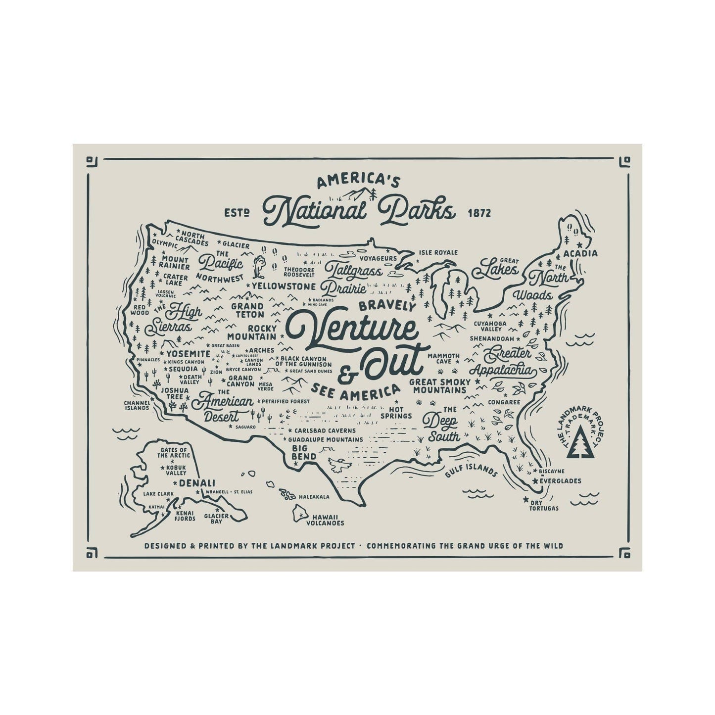 The Landmark Project - National Parks Map - 12x16 Poster