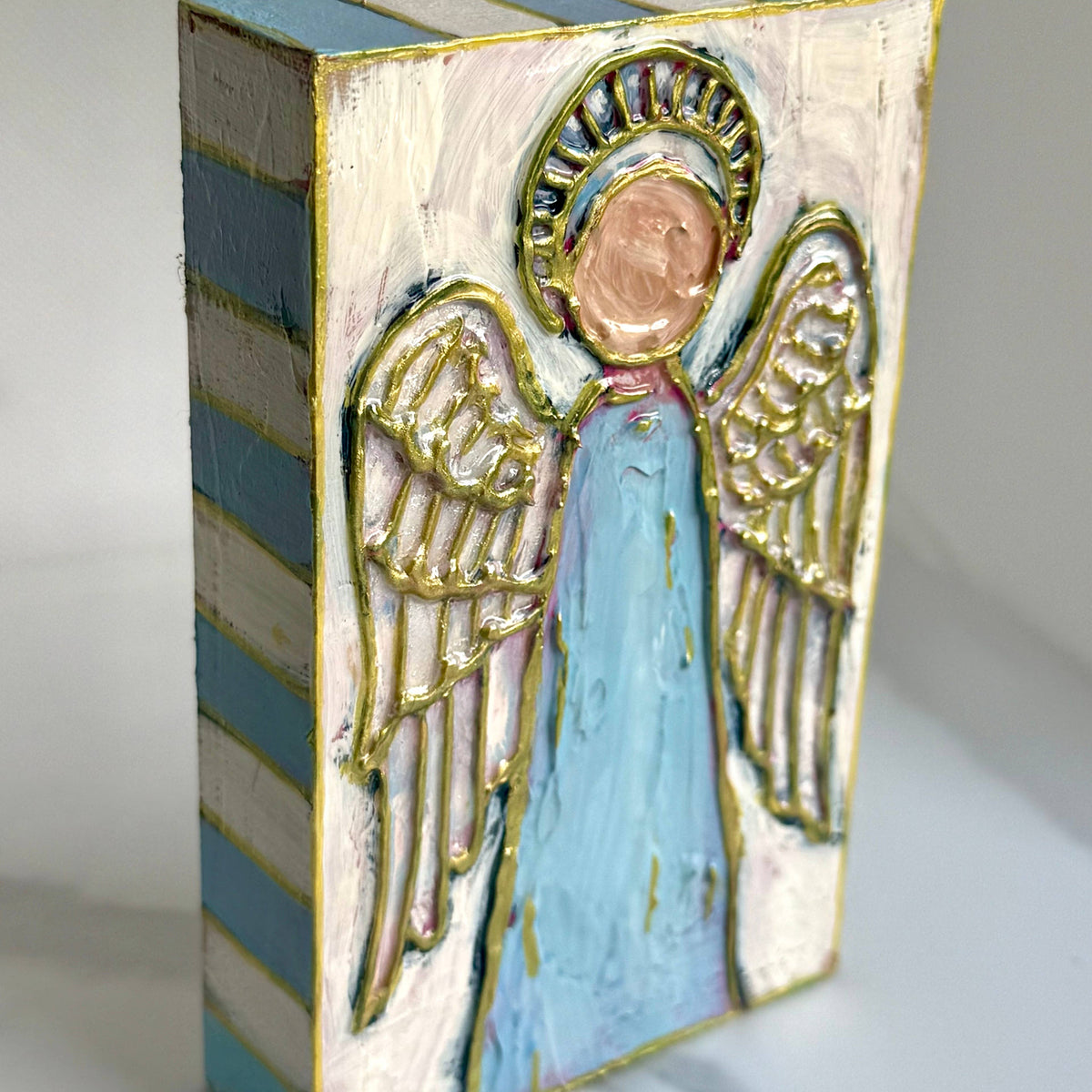 JCArtistStudioWholesale - Angel Textured Handpainted Wood Block Art: Peach