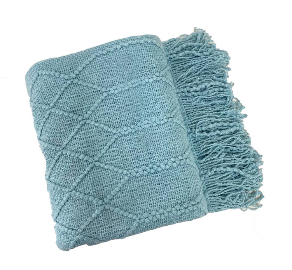 Fennco Styles - Rhombus Diamond Knit 50x60 Inch Throw Blanket: Aqua