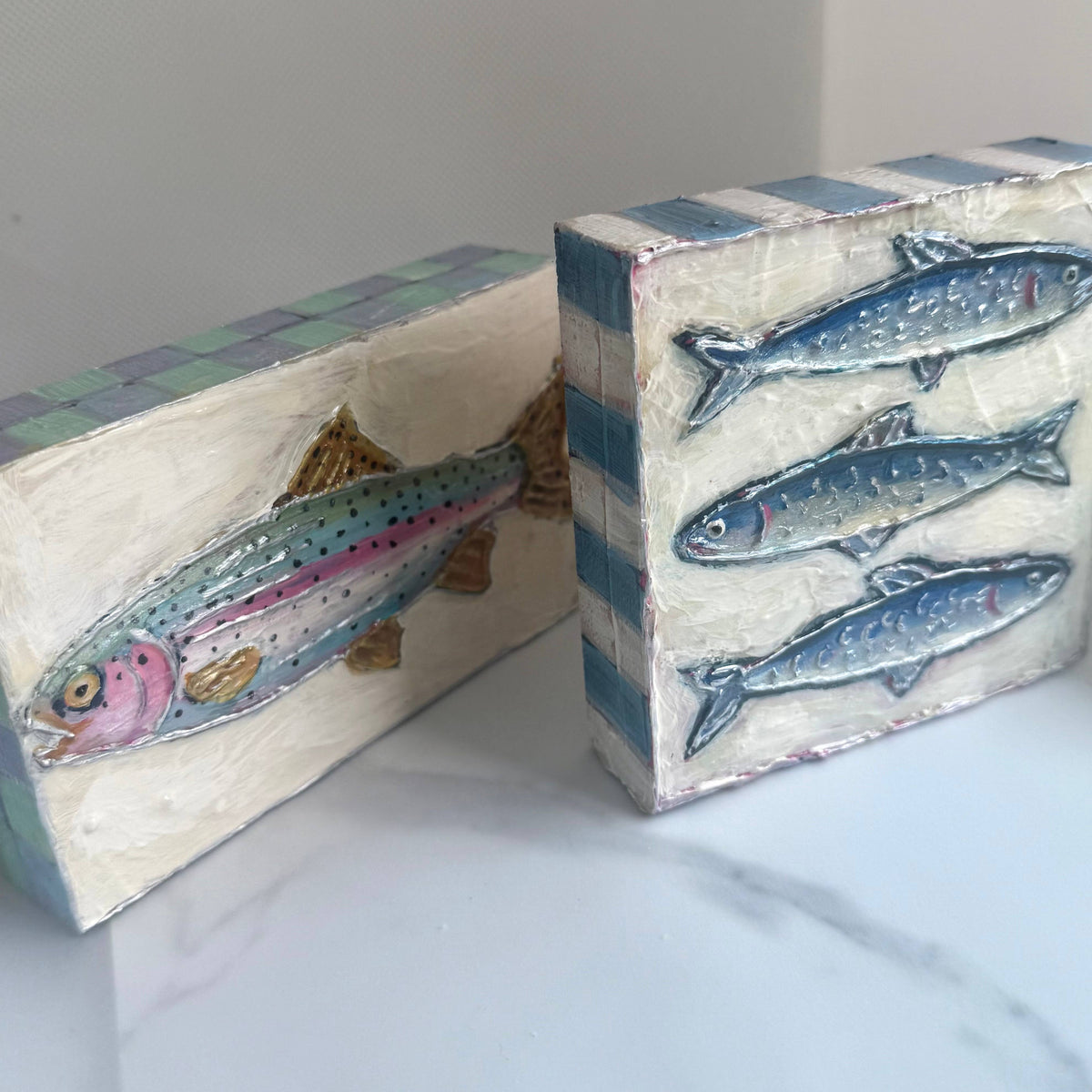 JCArtistStudioWholesale - Rainbow Trout Fish Textured Handpainted Art Block Pastel