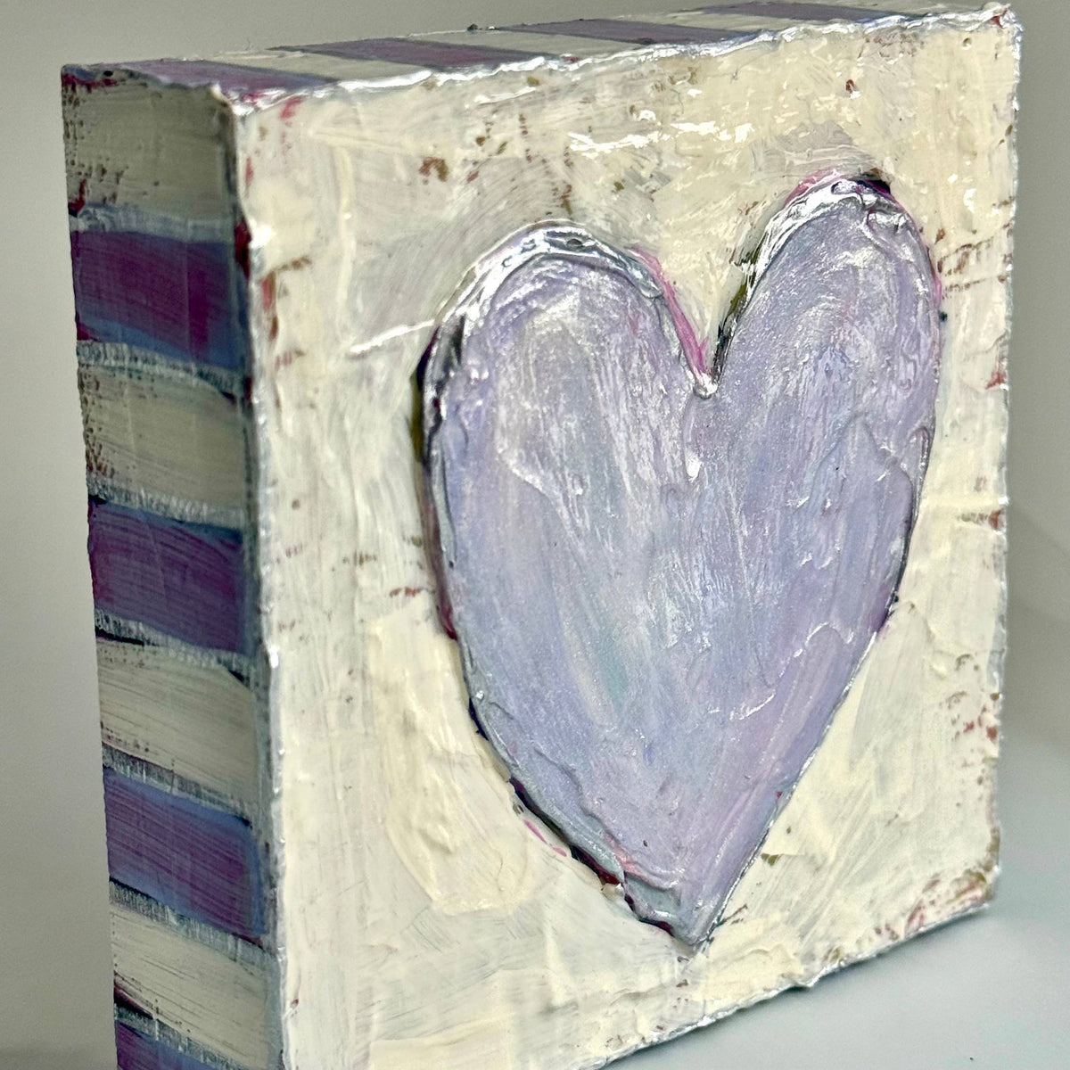 JCArtistStudioWholesale - Pastel Purple Heart Handpainted Wood Block Art