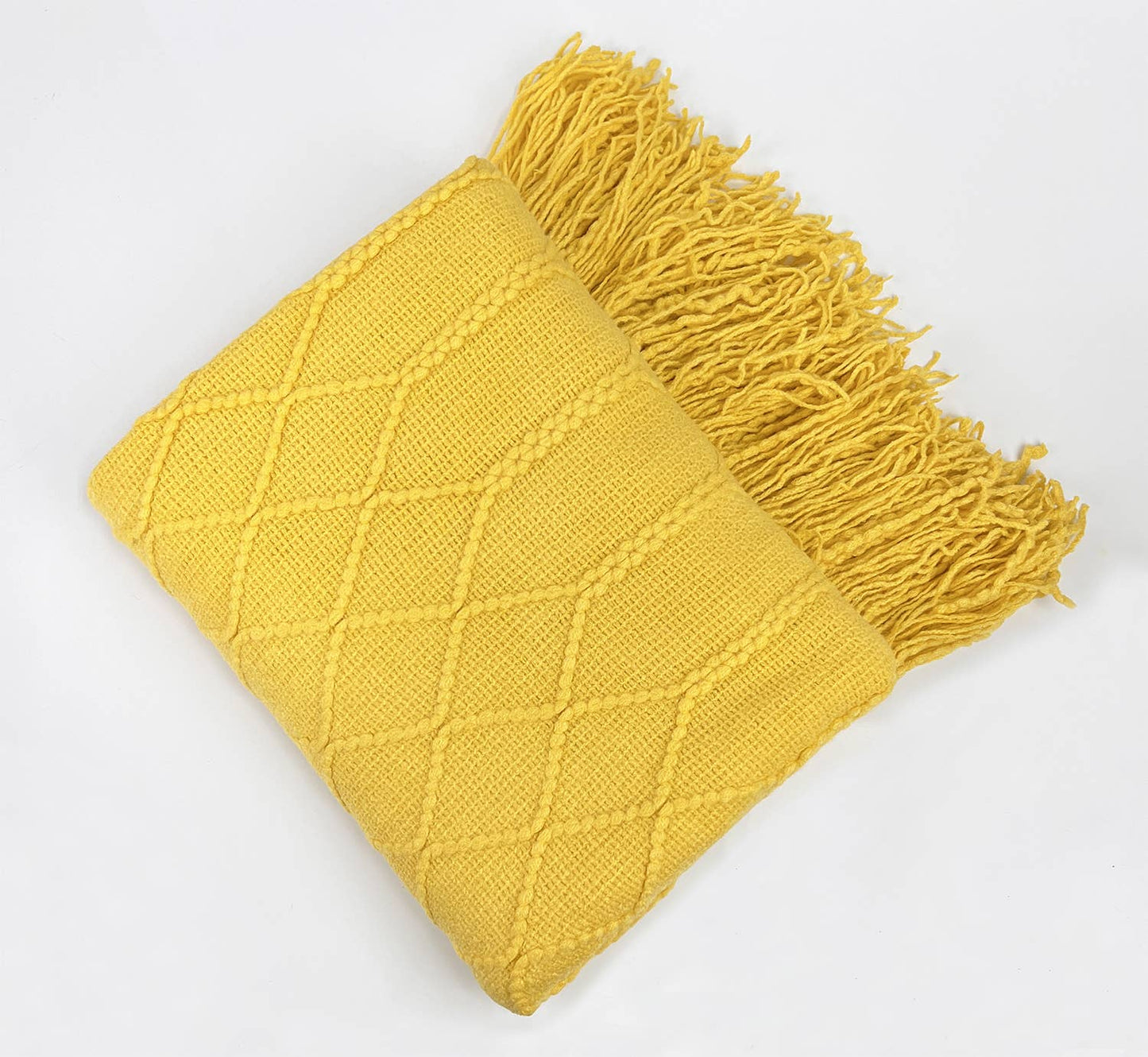 Fennco Styles - Rhombus Diamond Knit 50x60 Inch Throw Blanket: Mustard