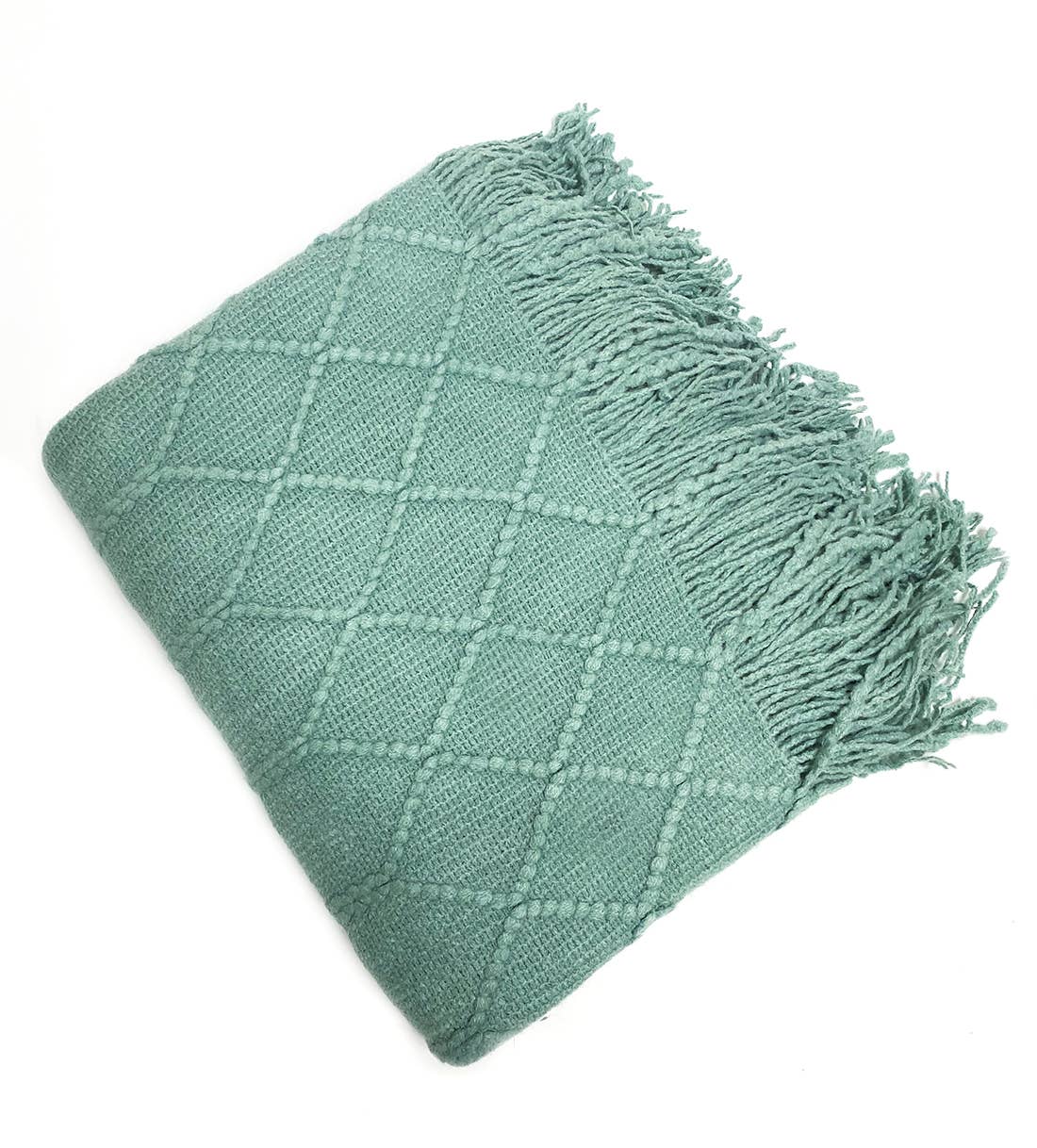 Fennco Styles - Rhombus Diamond Knit 50x60 Inch Throw Blanket: Aqua