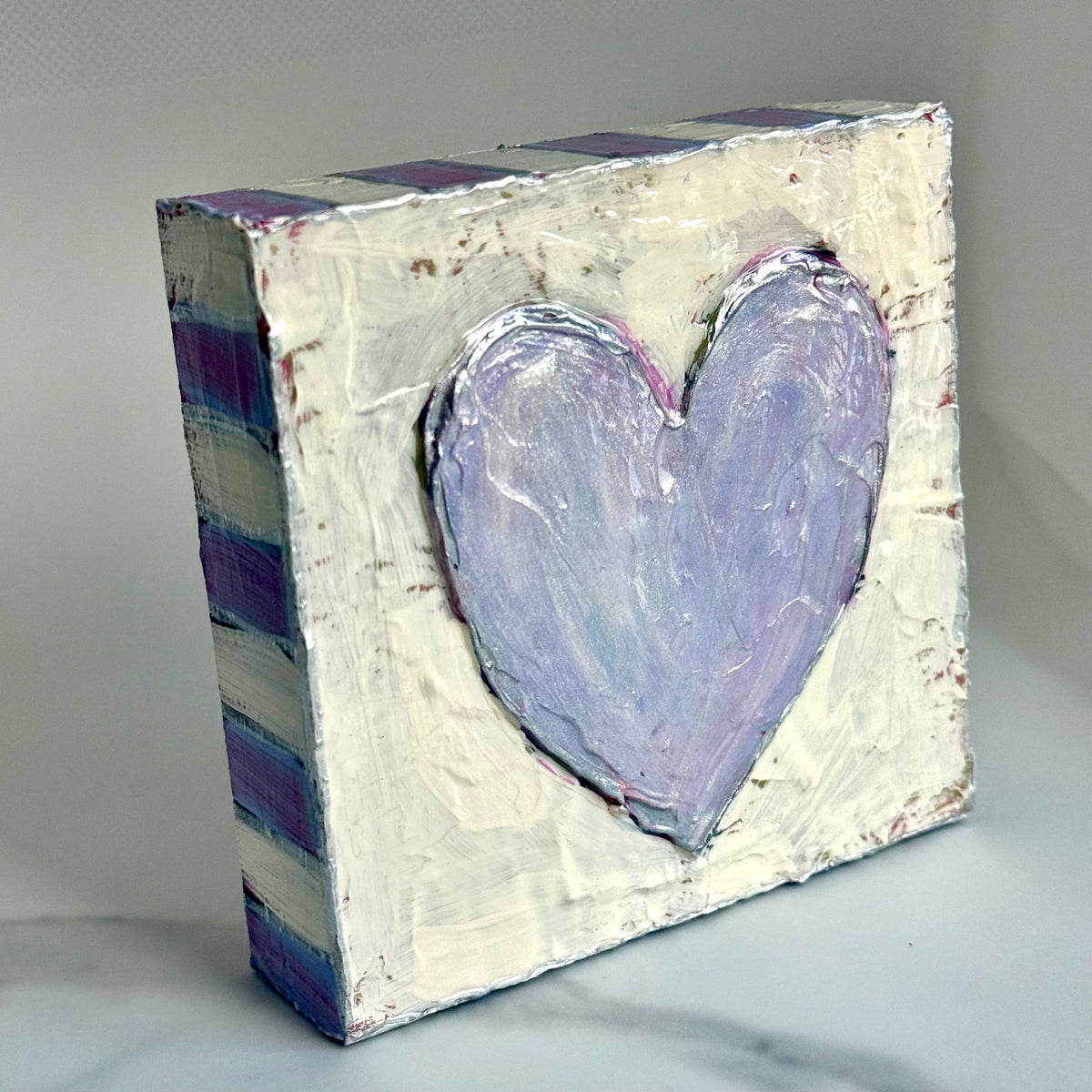 JCArtistStudioWholesale - Pastel Purple Heart Handpainted Wood Block Art