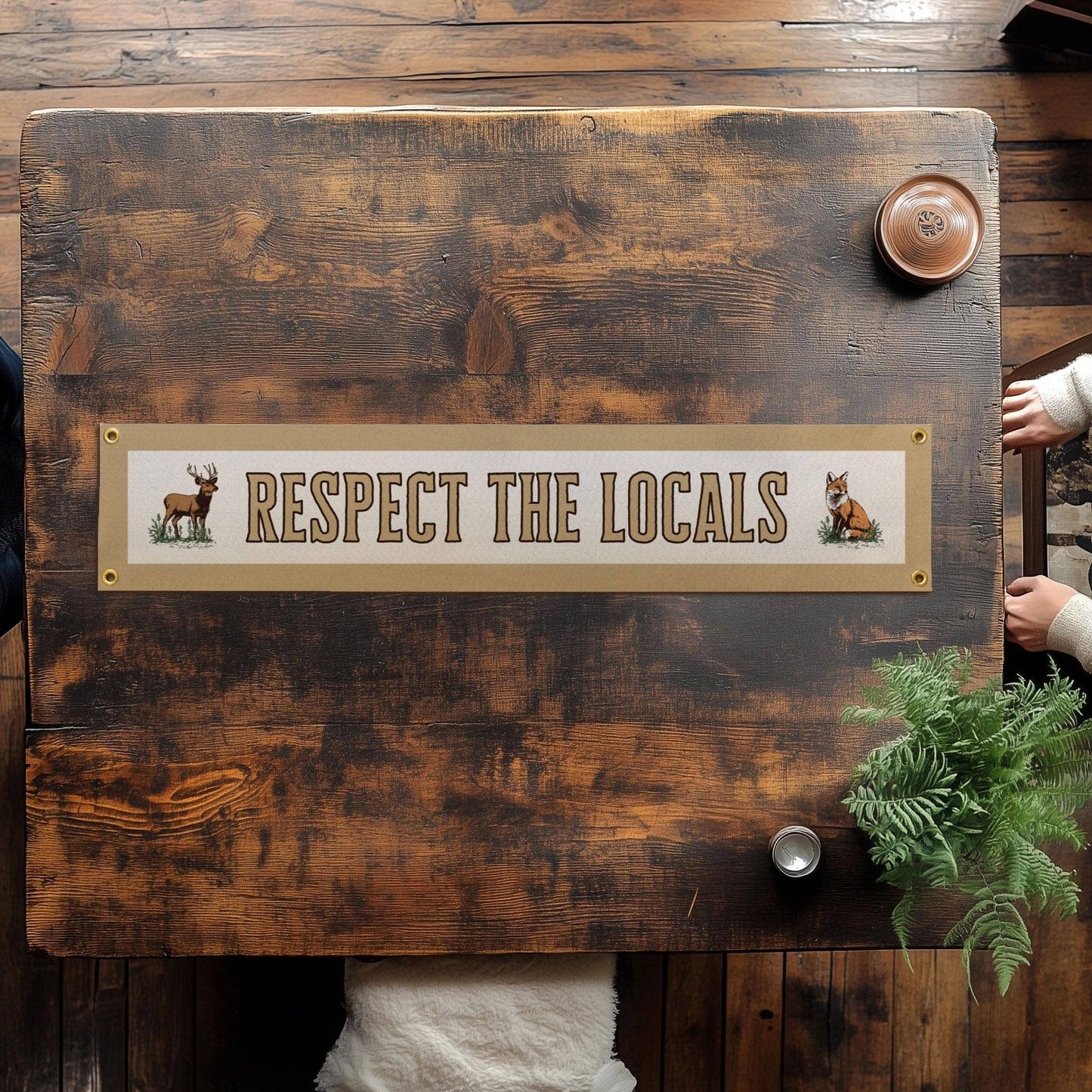 Benoit's Design Co. - Respect The Locals Banner – Vintage Felt Flag: Green Border
