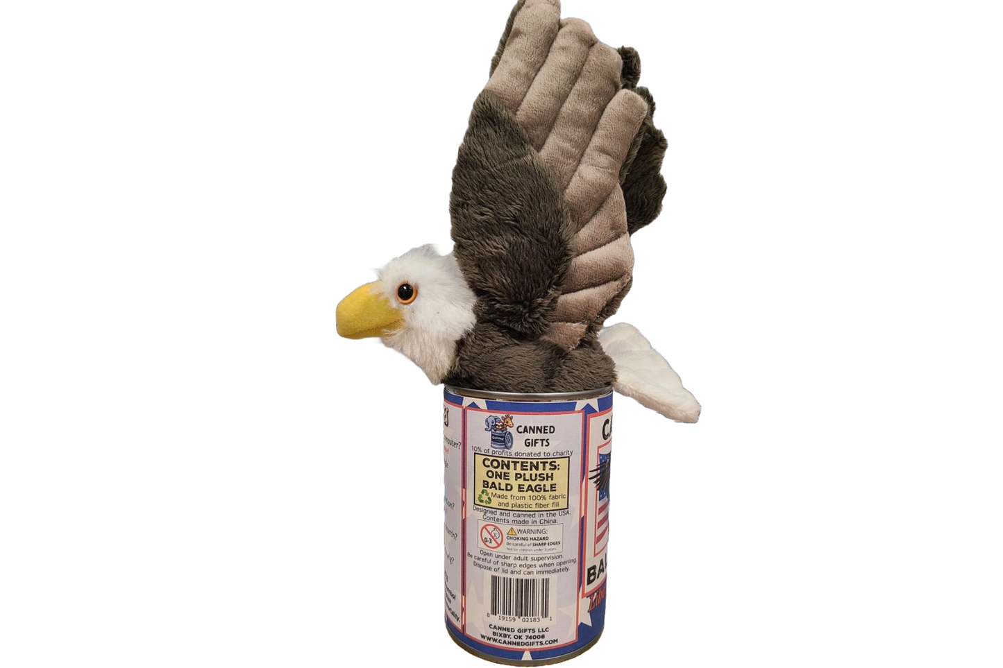 Canned Gifts - Canned Bald Eagle Plush Patriotic American Flag USA: Pop Top Lid