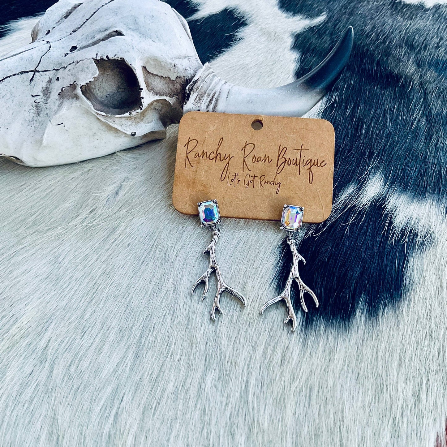 Ranchy Roan Boutique - Western Antler Stone Stud Earrings