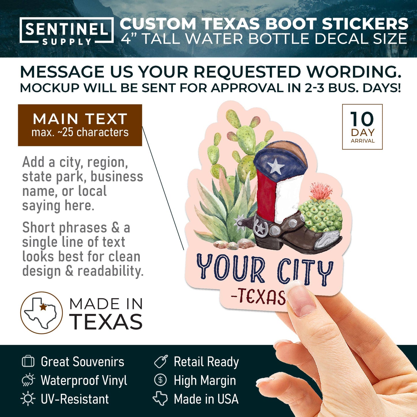Sentinel Supply - Goldthwaite, Texas Cowboy Boot Sticker