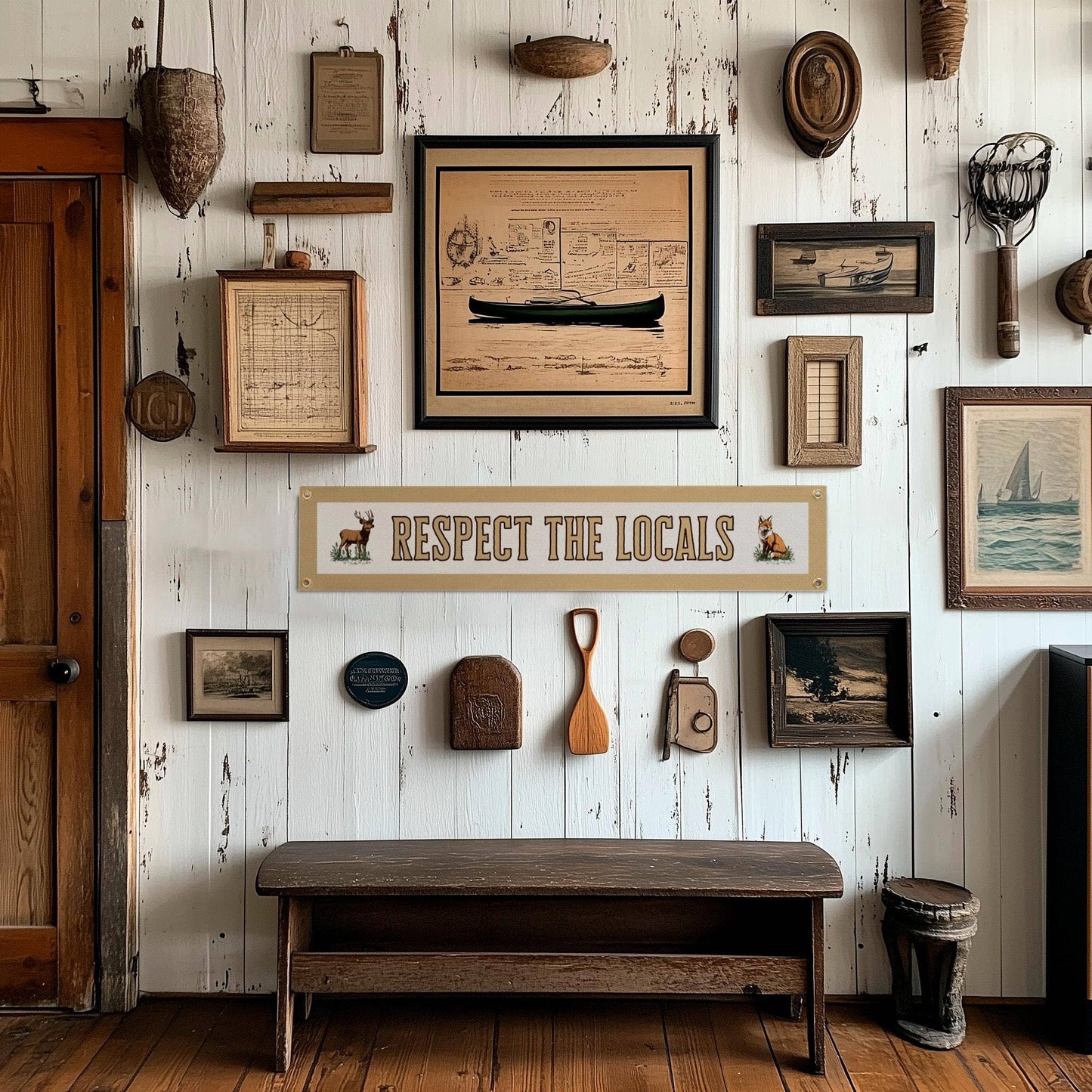 Benoit's Design Co. - Respect The Locals Banner – Vintage Felt Flag: Green Border
