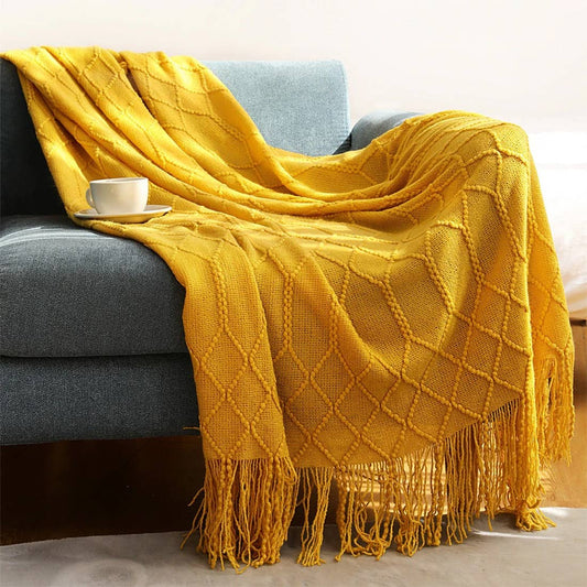 Fennco Styles - Rhombus Diamond Knit 50x60 Inch Throw Blanket: Mustard