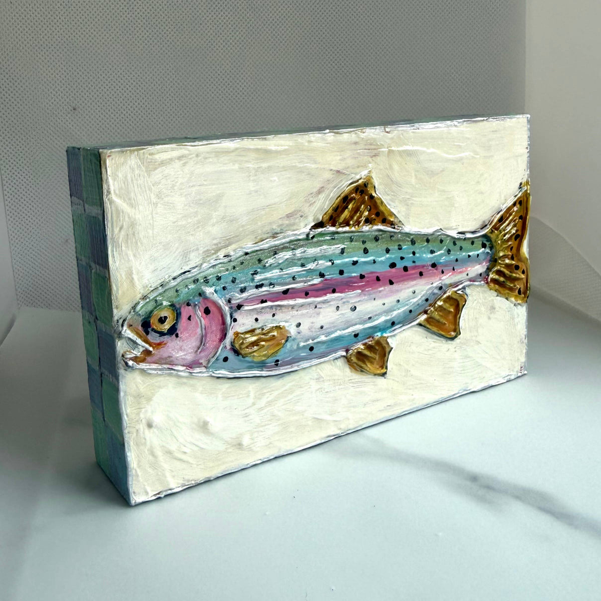 JCArtistStudioWholesale - Rainbow Trout Fish Textured Handpainted Art Block Pastel